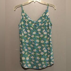 CAbi Blue and Green Floral Tank Top